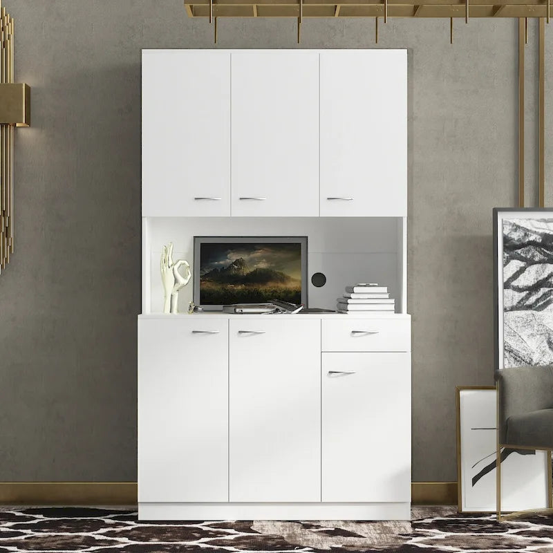 Armoire haute noire/noyer/blanche/chêne, 6 portes 1 tiroir, simple