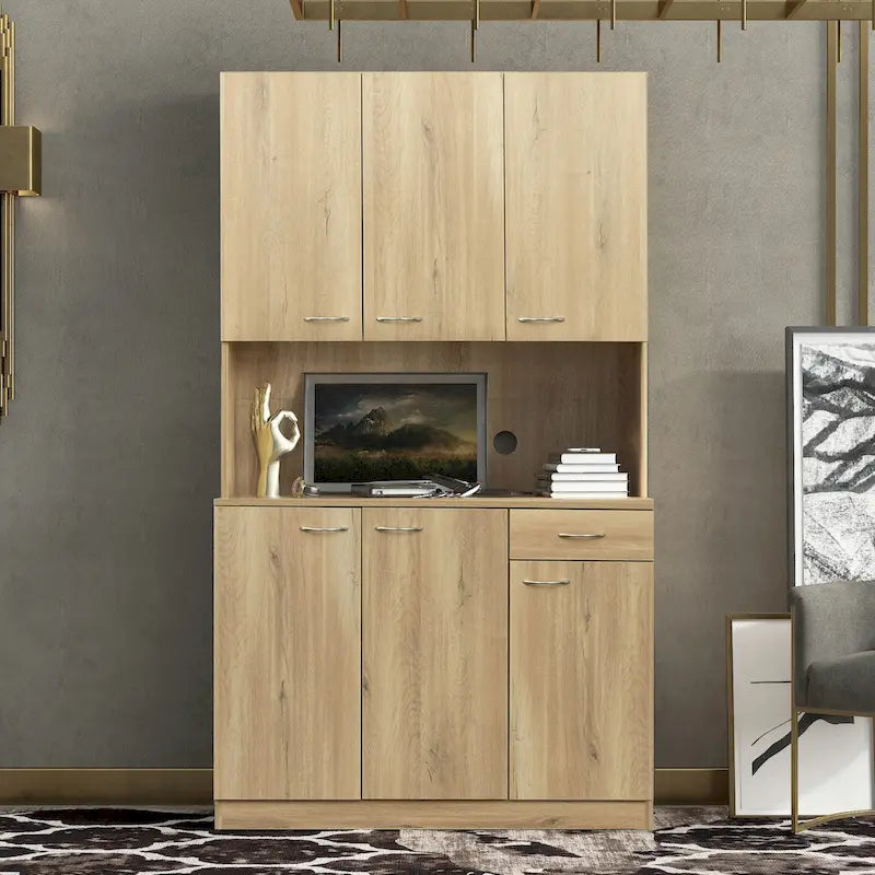 Armoire haute noire/noyer/blanche/chêne, 6 portes 1 tiroir, simple