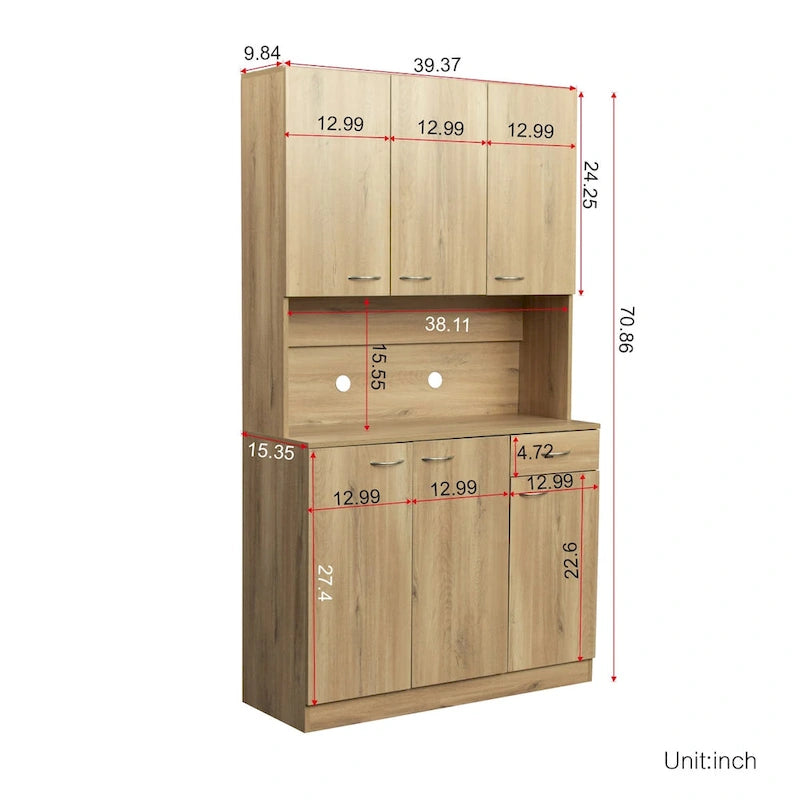 Armoire haute noire/noyer/blanche/chêne, 6 portes 1 tiroir, simple