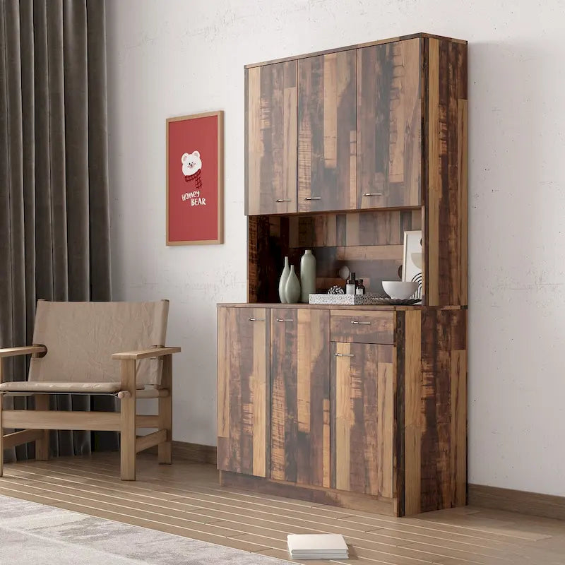 Armoire haute noire/noyer/blanche/chêne, 6 portes 1 tiroir, simple