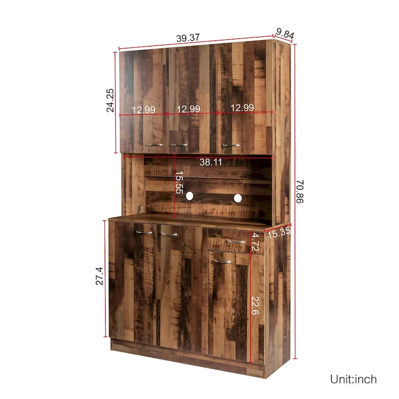 Armoire haute noire/noyer/blanche/chêne, 6 portes 1 tiroir, simple