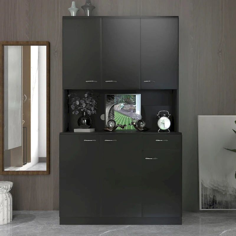 Armoire haute noire/noyer/blanche/chêne, 6 portes 1 tiroir, simple