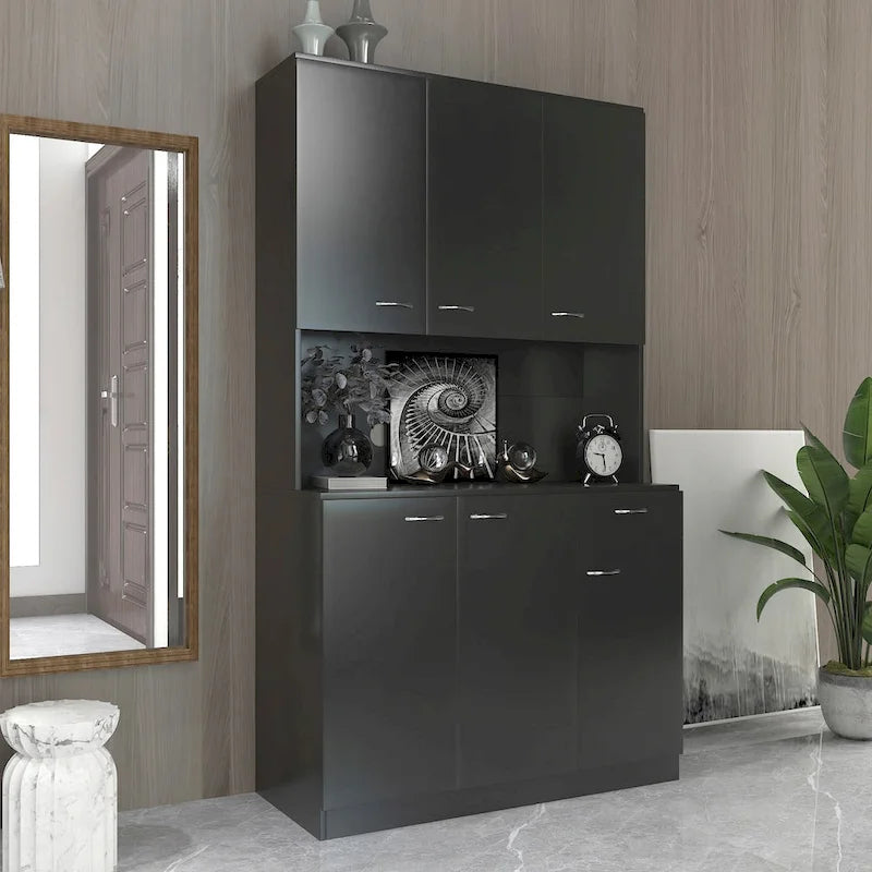 Armoire haute noire/noyer/blanche/chêne, 6 portes 1 tiroir, simple