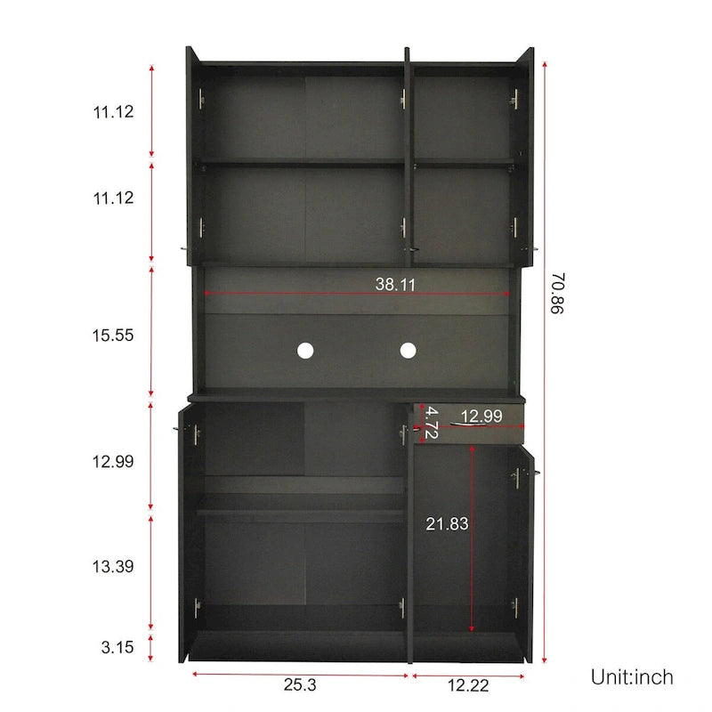 Armoire haute noire/noyer/blanche/chêne, 6 portes 1 tiroir, simple
