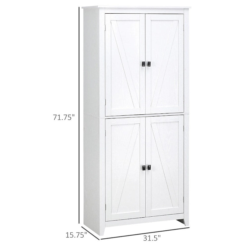 Armoire de cuisine blanche autoportante avec portes et étagères réglables, montage par 1 personne