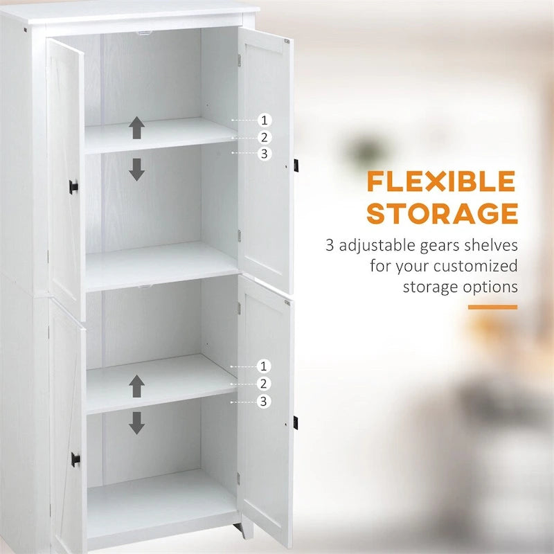 Armoire de cuisine blanche autoportante avec portes et étagères réglables, montage par 1 personne