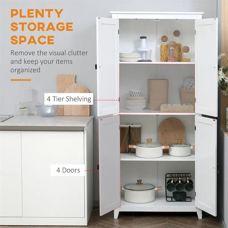 Armoire de cuisine blanche autoportante avec portes et étagères réglables, montage par 1 personne