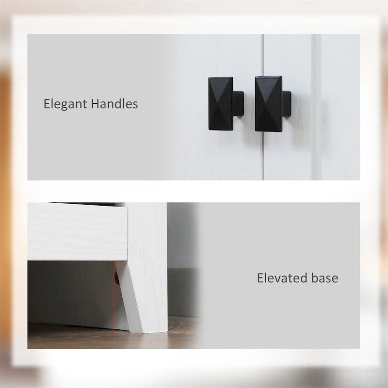 Armoire de cuisine blanche autoportante avec portes et étagères réglables, montage par 1 personne