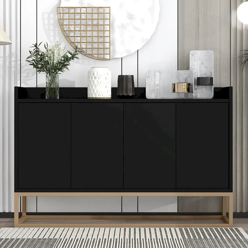 Bahut buffet 4 portes à ouverture par pression, noir/bleu marine/blanc, assemblage par 2 personnes, 119,9 cm de large