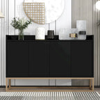 Bahut buffet 4 portes à ouverture par pression, noir/bleu marine/blanc, assemblage par 2 personnes, 119,9 cm de large