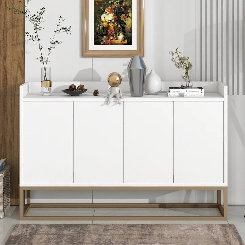 Bahut buffet 4 portes à ouverture par pression, noir/bleu marine/blanc, assemblage par 2 personnes, 119,9 cm de large