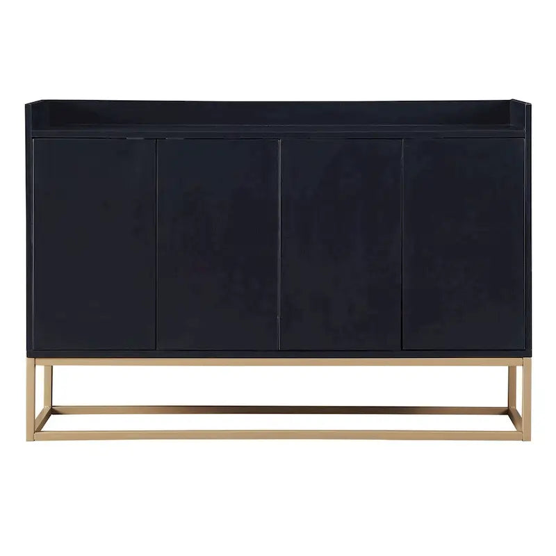 Bahut buffet 4 portes à ouverture par pression, noir/bleu marine/blanc, assemblage par 2 personnes, 119,9 cm de large