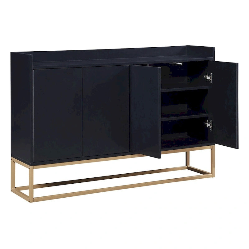 Bahut buffet 4 portes à ouverture par pression, noir/bleu marine/blanc, assemblage par 2 personnes, 119,9 cm de large