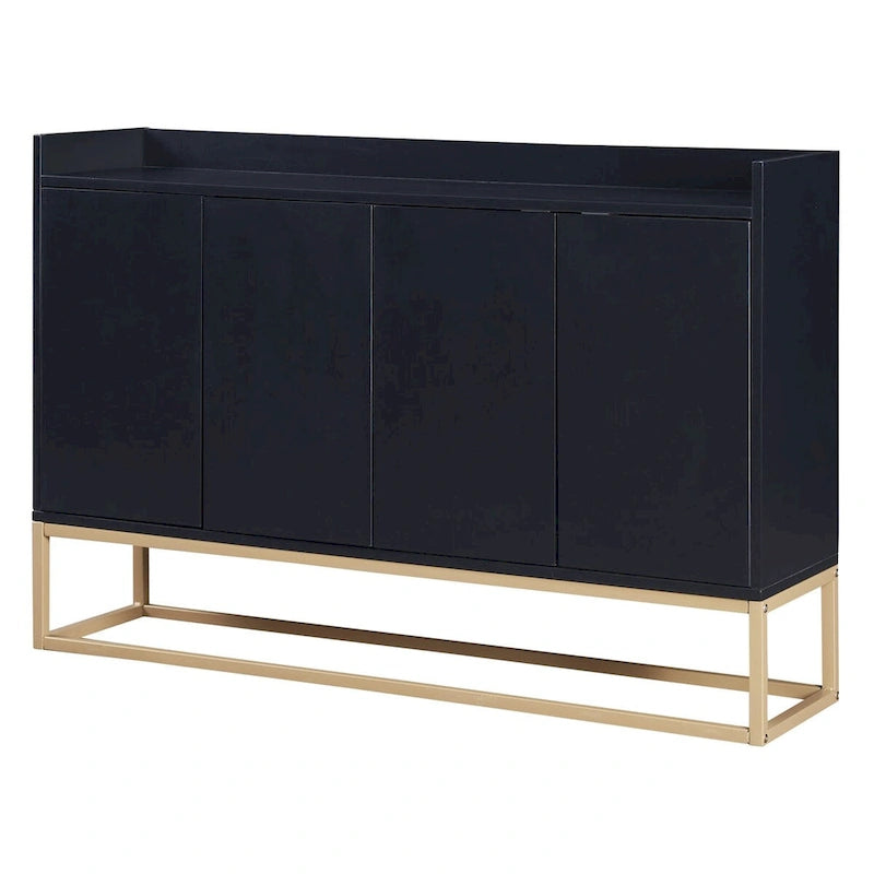 Bahut buffet 4 portes à ouverture par pression, noir/bleu marine/blanc, assemblage par 2 personnes, 119,9 cm de large