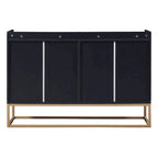 Bahut buffet 4 portes à ouverture par pression, noir/bleu marine/blanc, assemblage par 2 personnes, 119,9 cm de large