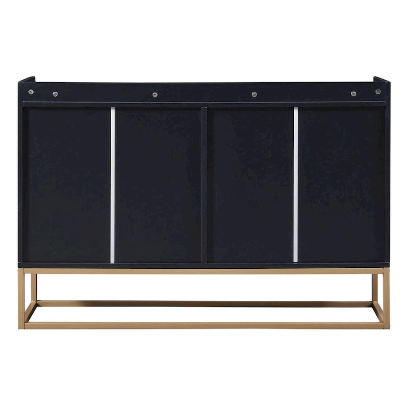 Bahut buffet 4 portes à ouverture par pression, noir/bleu marine/blanc, assemblage par 2 personnes, 119,9 cm de large
