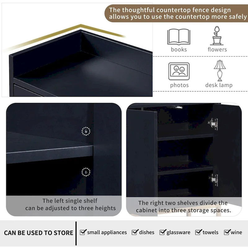 Bahut buffet 4 portes à ouverture par pression, noir/bleu marine/blanc, assemblage par 2 personnes, 119,9 cm de large