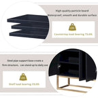 Bahut buffet 4 portes à ouverture par pression, noir/bleu marine/blanc, assemblage par 2 personnes, 119,9 cm de large