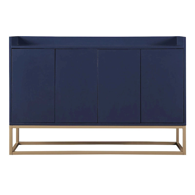 Bahut buffet 4 portes à ouverture par pression, noir/bleu marine/blanc, assemblage par 2 personnes, 119,9 cm de large