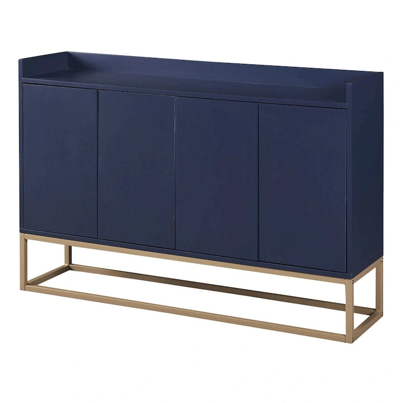 Bahut buffet 4 portes à ouverture par pression, noir/bleu marine/blanc, assemblage par 2 personnes, 119,9 cm de large