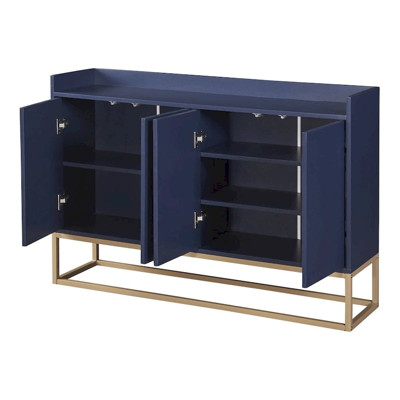 Bahut buffet 4 portes à ouverture par pression, noir/bleu marine/blanc, assemblage par 2 personnes, 119,9 cm de large