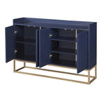 Bahut buffet 4 portes à ouverture par pression, noir/bleu marine/blanc, assemblage par 2 personnes, 119,9 cm de large
