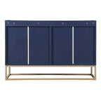 Bahut buffet 4 portes à ouverture par pression, noir/bleu marine/blanc, assemblage par 2 personnes, 119,9 cm de large
