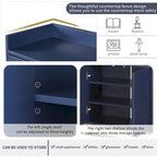 Bahut buffet 4 portes à ouverture par pression, noir/bleu marine/blanc, assemblage par 2 personnes, 119,9 cm de large