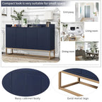 Bahut buffet 4 portes à ouverture par pression, noir/bleu marine/blanc, assemblage par 2 personnes, 119,9 cm de large