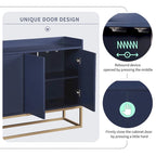 Bahut buffet 4 portes à ouverture par pression, noir/bleu marine/blanc, assemblage par 2 personnes, 119,9 cm de large