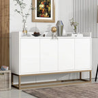 Bahut buffet 4 portes à ouverture par pression, noir/bleu marine/blanc, assemblage par 2 personnes, 119,9 cm de large