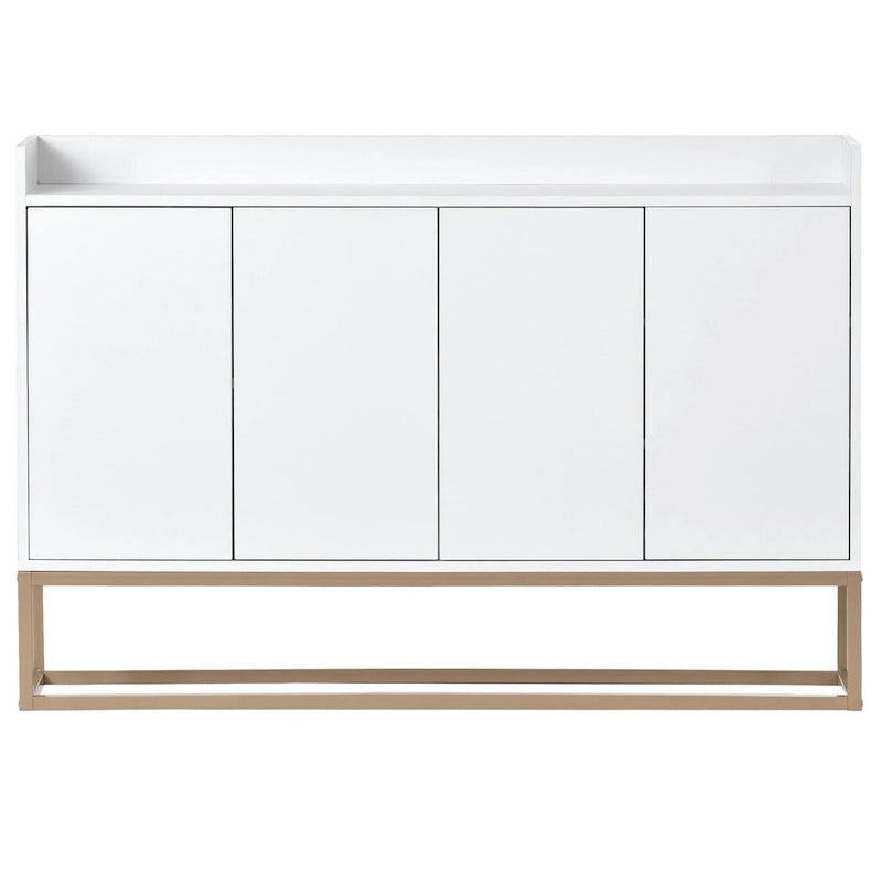 Bahut buffet 4 portes à ouverture par pression, noir/bleu marine/blanc, assemblage par 2 personnes, 119,9 cm de large