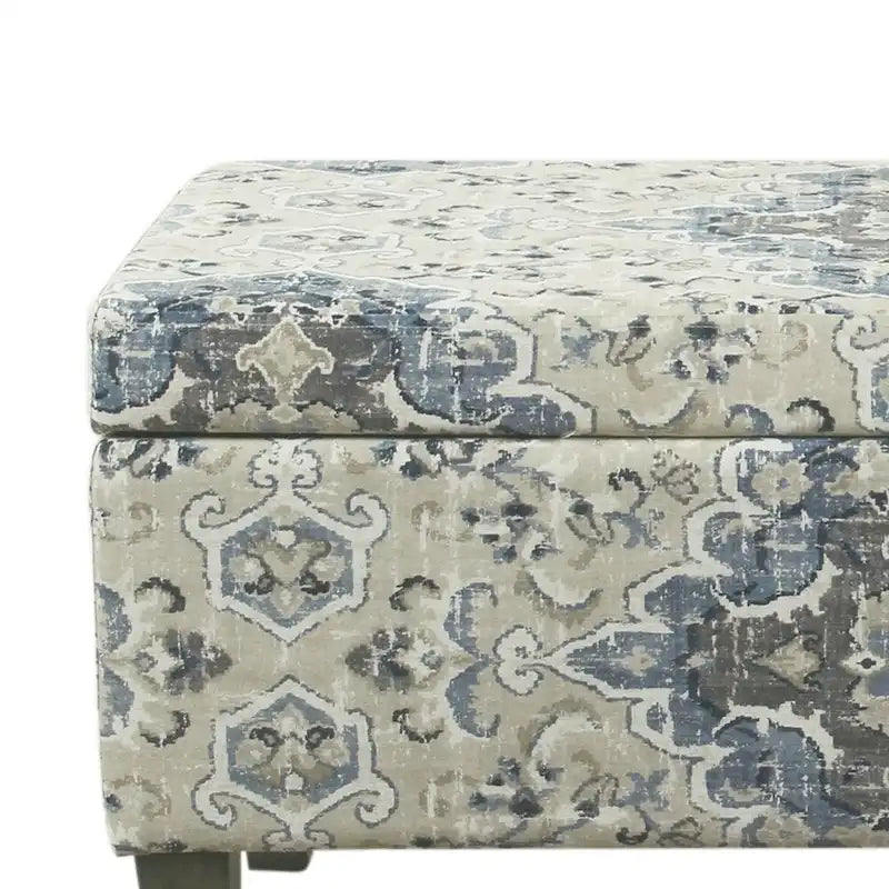 Banc de rangement capitonné médaillon bleu et crème, 2 places
