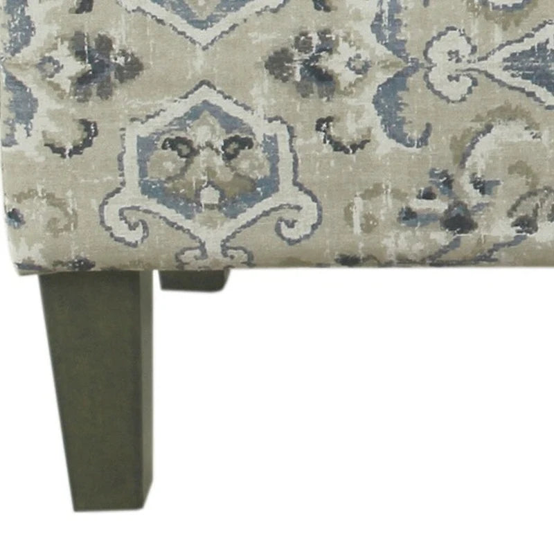 Banc de rangement capitonné médaillon bleu et crème, 2 places