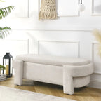 Banc de rangement en lin beige/blanc – 2 places, aucun assemblage requis