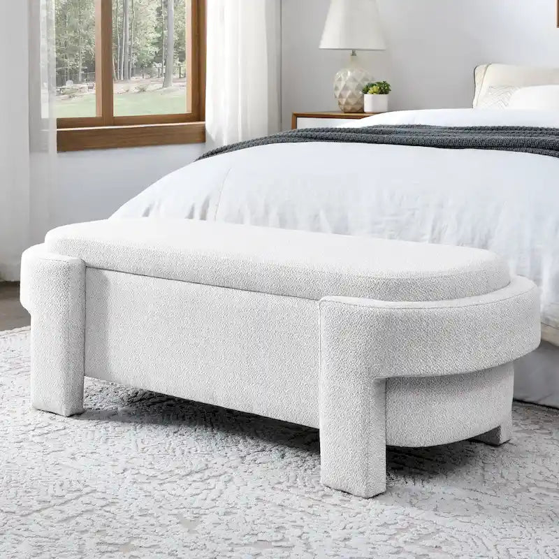 Banc de rangement en lin beige/blanc – 2 places, aucun assemblage requis