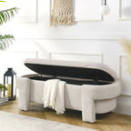 Banc de rangement en lin beige/blanc – 2 places, aucun assemblage requis