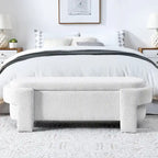 Banc de rangement en lin beige/blanc – 2 places, aucun assemblage requis