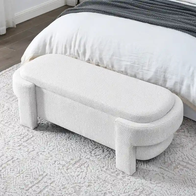 Banc de rangement en lin beige/blanc – 2 places, aucun assemblage requis