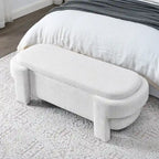 Banc de rangement en lin beige/blanc – 2 places, aucun assemblage requis