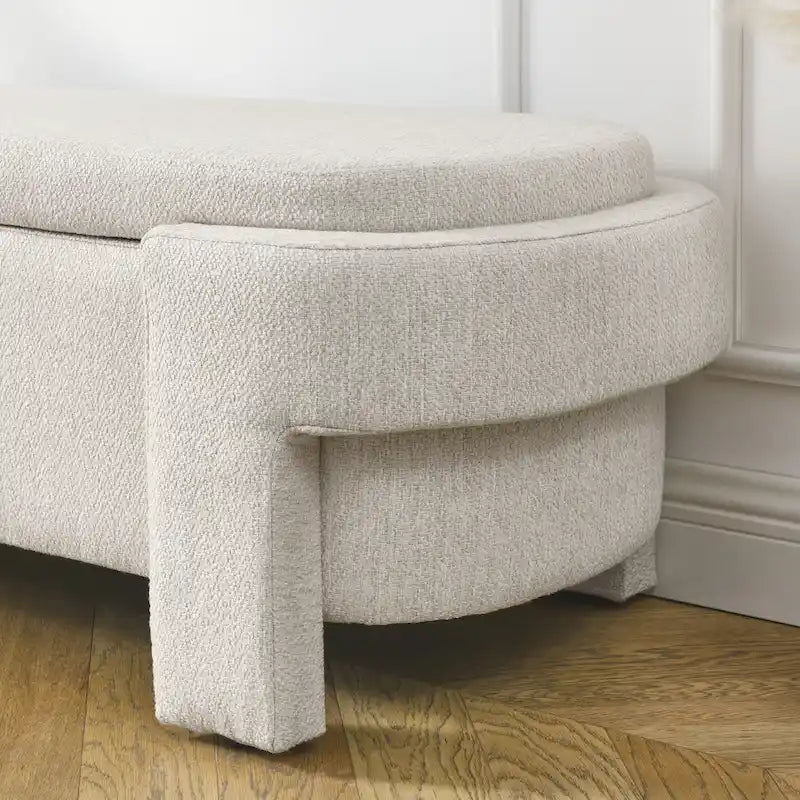 Banc de rangement en lin beige/blanc – 2 places, aucun assemblage requis