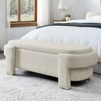 Banc de rangement en lin beige/blanc – 2 places, aucun assemblage requis