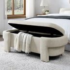 Banc de rangement en lin beige/blanc – 2 places, aucun assemblage requis