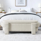 Banc de rangement en lin beige/blanc – 2 places, aucun assemblage requis
