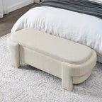 Banc de rangement en lin beige/blanc – 2 places, aucun assemblage requis