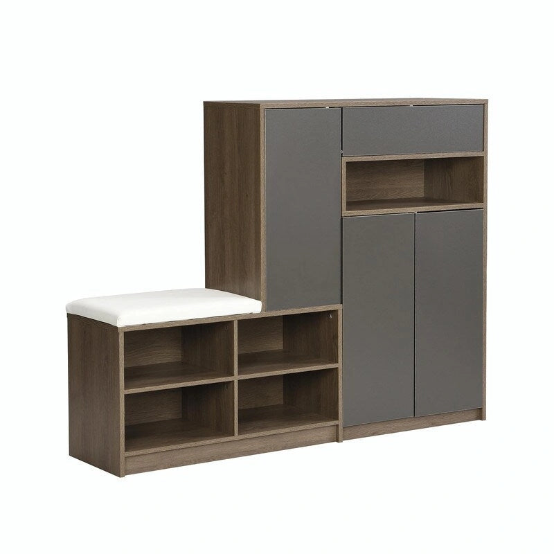 Banc de rangement pour chaussures blanc/gris foncé avec siège rembourré, 15-20 paires