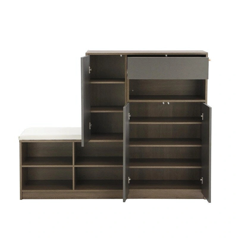 Banc de rangement pour chaussures blanc/gris foncé avec siège rembourré, 15-20 paires