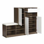 Banc de rangement pour chaussures blanc/gris foncé avec siège rembourré, 15-20 paires