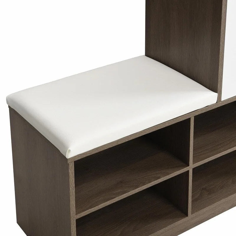 Banc de rangement pour chaussures blanc/gris foncé avec siège rembourré, 15-20 paires
