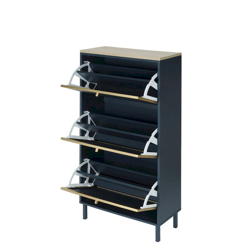 Meuble à chaussures autoportant 3 portes gris/noir – Pour 2 à 4 personnes